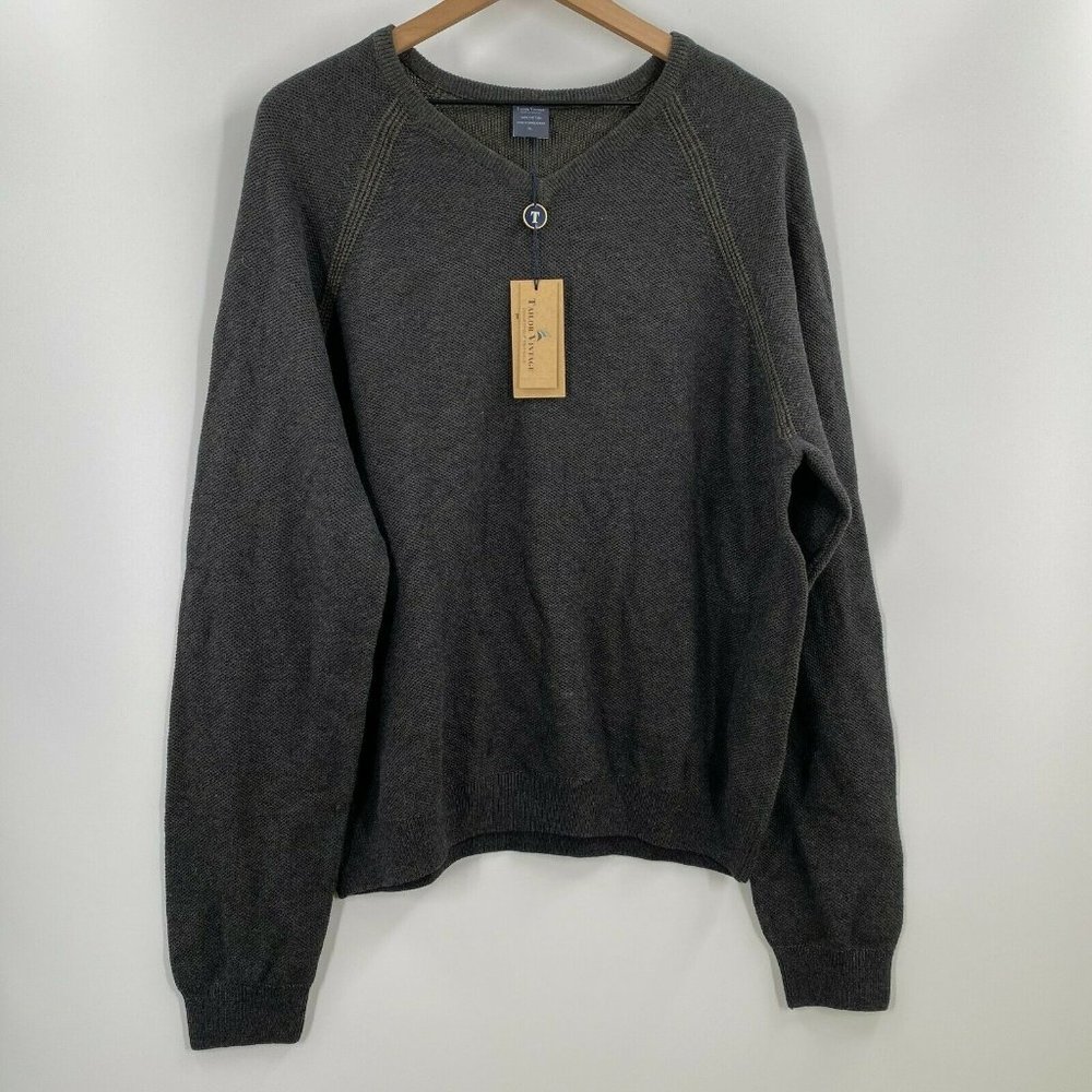 Tailor Vintage Mens Green Gray Winter Reversible V Neck Sweater New Sizes XL - Picture 2 of 7